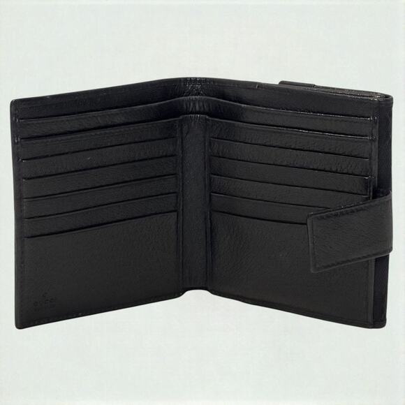 Vintage 90s GUCCI Black Wallet Unisex Double Snap Bifold GG Canvas & Leather COA - Picture 9 of 16